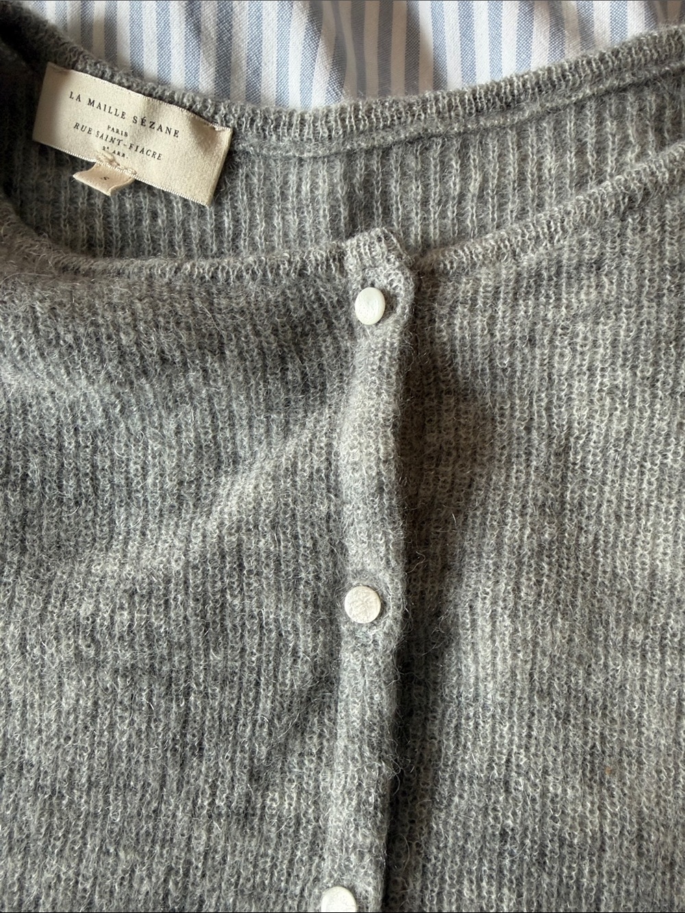 Sezane Gaspard Heather Gray Button-Up Knit Cardigan - Picture 3 of 6